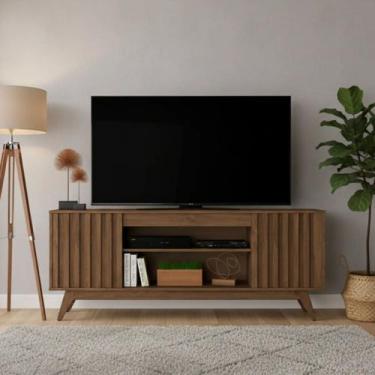 Imagem de Rack Retrô TV Até 72 Polegadas Pés De Madeira 2 Portas 2 Nichos Malibu