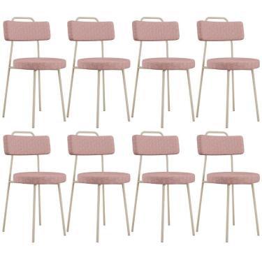 Imagem de Kit 08 Cadeiras Decorativa Estofada Para Sala De Jantar Barcelona Arena L02 Linho Rosa - Lyam Decor