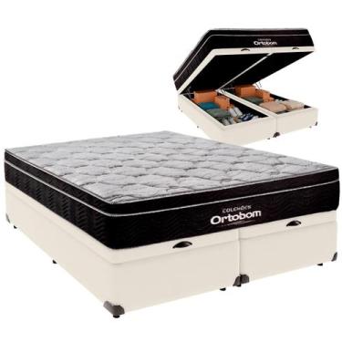 Imagem de Cama Baú Queen e Colchão Elegant Molas Ensacadas Ortobom Palha