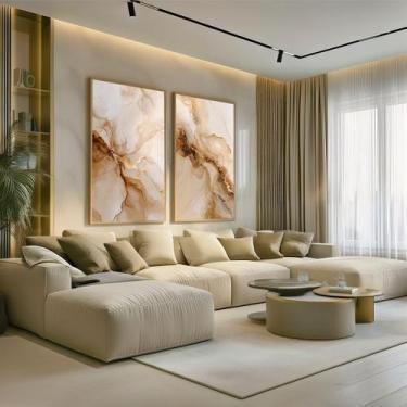 Imagem de Conjunto 2 Quadros Decorativos com Moldura Caixa Cozinha Tons Terrosos