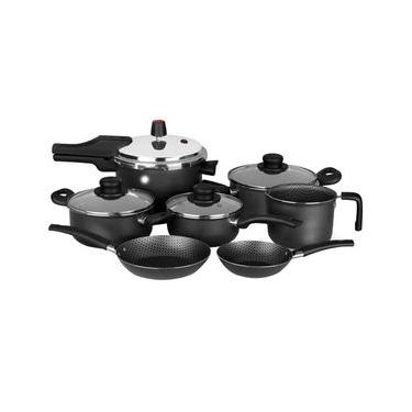 Imagem de Conjunto de Panelas 7 Peças Multiflon Gourmet com Revestimento Antiaderente Ultra7 e Panela de Pressão - Preto