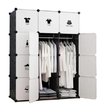 Imagem de Guarda Roupa Portatil Armario Modular Cabideiro Arara 12 Portas Prateleira Organizador Brinquedos Roupeiro