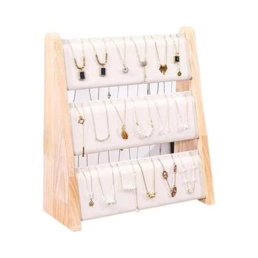 Imagem de Suporte Organizador De Colares De Madeira De 3 Camadas Com Expositor D