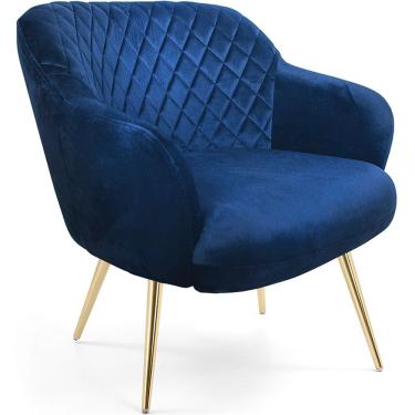 Imagem de Poltrona Jade Tressê Pés Palito Gold Veludo Azul - Nexta Casa