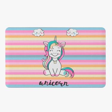 Imagem de Tapete Para Quarto Infantil Estampado Unicórnio Listrado 60cm X 40cm - Base Antiderrapa...