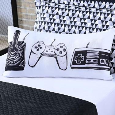 Imagem de Almofada Estampada Avulsa Game Retrô Branco/preto Retangular 60cm X 30cm Com Enchimento Refil