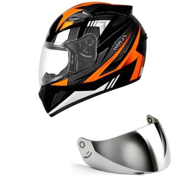 Imagem de Capacete Ebf New Spark Flash Preto e Laranja Mais Viseira Prata-Masculino