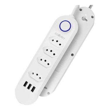 Imagem de Extensão De 4 Tomadas Com 3 Usb Branco Bivolt 2 Metros - Congratulatio