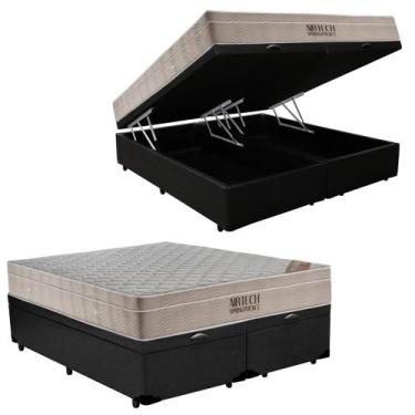 Imagem de Cama Box Baú Casal Bipartido Preto Colchão Molas Ensacadas Airtech Spr