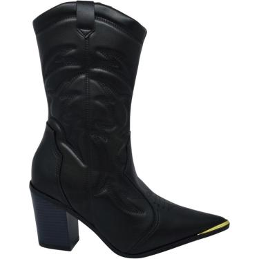 Imagem de Bota Feminina Texana Casual Dia a Dia Passeio Festa Cano Baixo Salto Bloco Médio Bico Fino Com Zíper Conforto Vizzano 3113.101