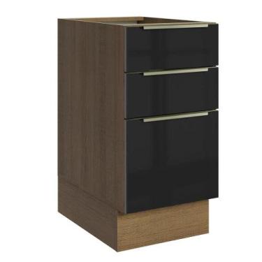Imagem de Balcão De Cozinha 40 Cm 3 Gavetas (sem Tampo) Rustic/preto Lux Madesa 