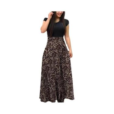 Imagem de Vestido Feminino Estampado Floral Grande Com Manga Curta Estilo Europe