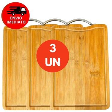 Imagem de Tábua De Corte Com Alça para Carne Madeira Bambu Retangular 33cm Churr