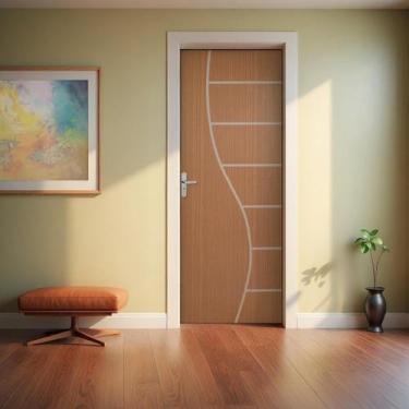 Imagem de Kit Porta de Madeira Decorada 215x85cm com Batente de Aço 06cm Cantare