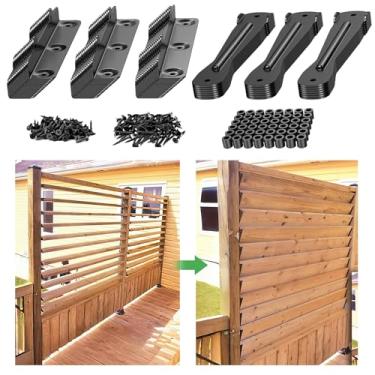 Imagem de Kit de suporte de louver, hardware de sistema de persiana de deck - Suportes de persiana de metal para persianas de madeira ao ar livre, comporta 11 placas (122 cm), ferro revestido em pó para cerca