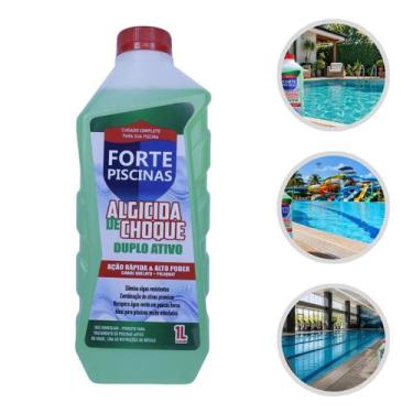Imagem de Algicida Choque Duplo Ativo 1L Forte Piscinas Solução Forte Água Verde