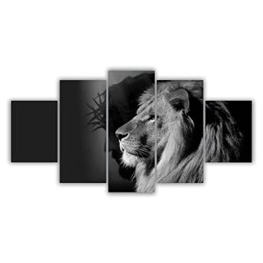 Imagem de Quadros Decorativos Mosaico MDF Leão de Judá Preto e Branco 115x60cm