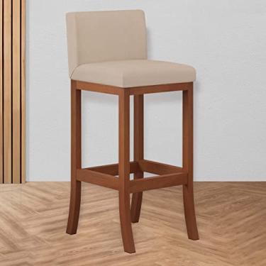 Imagem de Banqueta Média Encosto Estofado 38 x 88 Cm Ilha Espanha Madeira Maciça Castanho Suede Bege - CCS