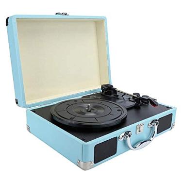 Imagem de Toca-discos de vinil toca-discos de vinil com alto-falantes, toca-discos Bluetooth, toca-discos portátil, mala antiga, toca-discos vintage (azul)