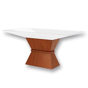 Imagem de Mesa de Jantar Retangular Topazio 180 x 100 cm Madeira Maciça MDF Imbuia Vidro Off White - RMI