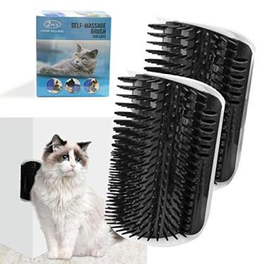 Imagem de Pacote com 2 escovas de canto para gatos e gatos, escova de massagem de parede com escova de massagem para gatos e gatos mais macia para parede de gatos e gatos, ferramenta de automassagem para pele longa e curta, arranhador de canto de gatinho (Preto)