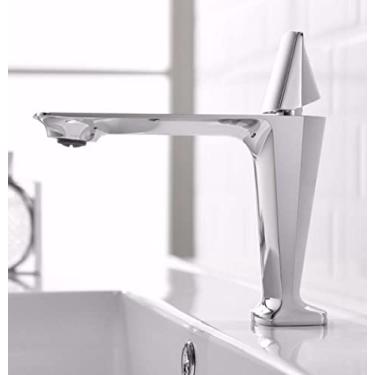 Imagem de Torneira de pia de latão para bacia alta preta, torneira misturadora de banheiro, alça única, água fria quente, montagem em deck, torneira de pia de vaidade, cromo B, China