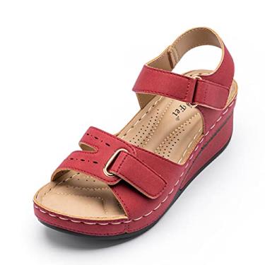 Imagem de Sandálias femininas de cunha com blocos grossos sapatos de salto alto sem encosto sapatos deslizantes de verão 36-42,Red,6 UK/39 EU