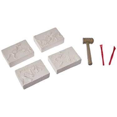 Imagem de Etitoys Kit escava dinossauro 7 peças, Pedra de Gesso: Branco; Martelo: Verde; Talhadeira: Vermelho