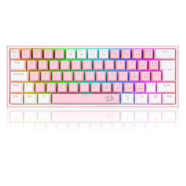 Imagem de Teclado Mecânico Gamer Compacto Redragon Fizz Rosa e Branco