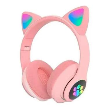 Imagem de Fone  Headphone  Gatinho Orelhas De Led Dobrável Rosa