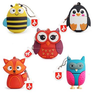 Imagem de Conjunto de pen-drives USB, unidade de polegar BorlterClamp com adorável padrão animal, presente para estudantes e crianças, 16GB * 5