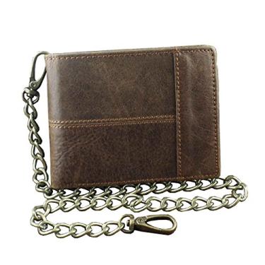 Imagem de Nova Carteira de Couro Marrom Vintage com Corrente Dobrável Muitos Porta-Cartões, Carteiras, Marrom, Short Wallet, Carteira Dobrável