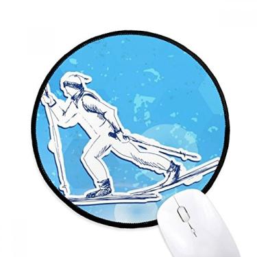 Imagem de DIYthinker Tapete de mouse para esportes de inverno snowboard azul branco ilustração desktop escritório tapete redondo para computador
