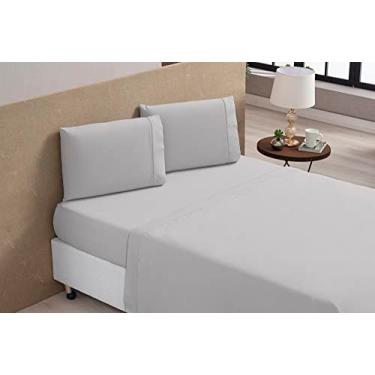 Imagem de Jogo Lençol 4 Peças Cama Queen Percal Algodão c/ Ponto Palito (CINZA)