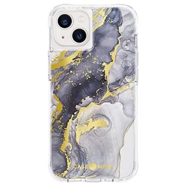 Imagem de Case-Mate - Impressões resistentes - Capa para iPhone 13 - Detalhes em folha dourada - Proteção contra quedas de 3 metros - 6 polegadas - Mármore marinho