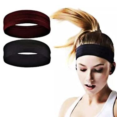 Imagem de Genérico Kit Unissex 2 Faixas Headband Anti Suor Cabelo Testa Esporte Corrida Yoga Cross Training Ciclismo Malhação Atleta Adulto Jovem Adulto Homem Mulher Preto Tamanho 22cm x 6cm