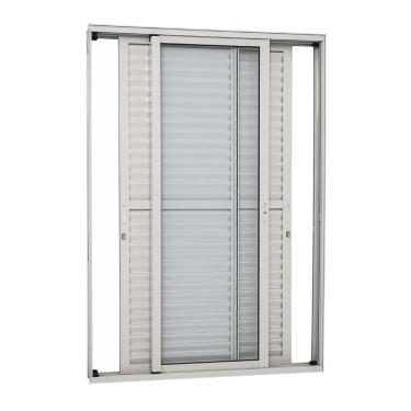 Imagem de Porta Balcão de Correr Alumínio 216 x 160 x 13 cm 3 Folhas Móveis Vidro Inteiriço Alumifort Sasazaki