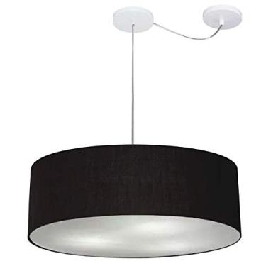 Imagem de Lustre Cilíndrico com Desvio de Centro Cúpula Tecido 50x15 cm, Vivare Iluminação, Pendente4259 PR, Preto, Médio