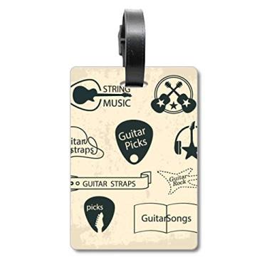 Imagem de Fone de ouvido com estampa de instrumento musical de violão, etiqueta para bagagem, etiqueta para cartão de bagagem, etiqueta