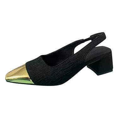 Imagem de Sandálias femininas de salto anabela bico fino combinando de cores simples sandálias elásticas confortáveis e elásticas, Preto, 8