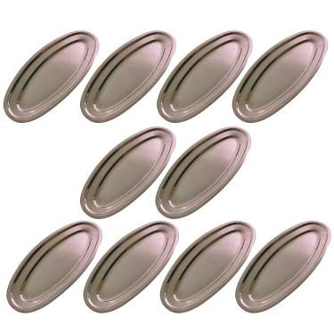 Imagem de Kit 10 Travessa Oval Longa P/ Servir Peixe Porções 45cm Aço Inox Baixela