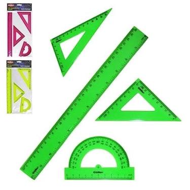 Imagem de Kit Geométrico Neon (Transferidor, régua e 2 esquadros)