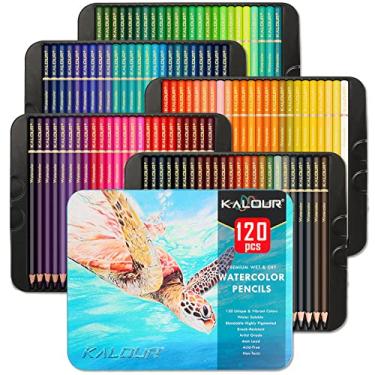 Imagem de 伟 祥 120 lápis de cor de água, conjunto de lápis de aquarela para livros de colorir, conjunto de lápis de cor solúvel em água com 2 pincéis em caixa de estanho, núcleo macio de 4,0 mm