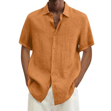Imagem de Camiseta masculina Too Men Summer Hawaii Solid Shirt manga curta bolso duplo gola virar para baixo camisa colorida, Cáqui, XXG