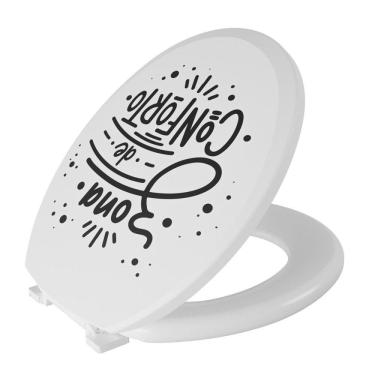 Imagem de Assento Sanitário Oval Almofadado Decorado Frase "Zona de Conforto" Astra Branco
