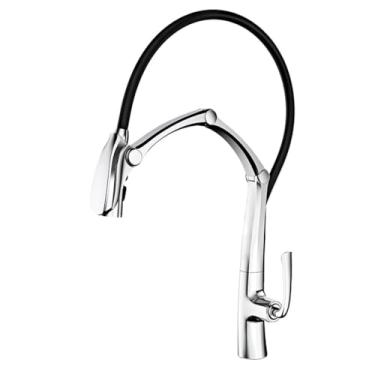 Imagem de Torneira de cozinha cinza com arma de latão luxuosa, sucção magnética por indução inteligente, design pull-out, frio e amp; Torneira para pia quente, cromada1