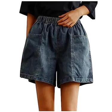 Imagem de Shorts jeans femininos folgados para mulheres, corte alto, perna reta, básico, verão, outono 2024, moda, I-643 Azul royal, XX-Large