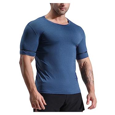 Imagem de Camiseta masculina atlética de manga curta justa de secagem rápida lisa lisa para exercícios ao ar livre, Cor 1, 5G