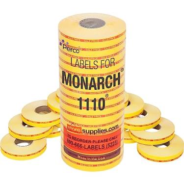 Imagem de Impressão reversa vermelha em etiquetas amarelas "Preço de venda" para Monarch 1110 16 rolos com 1 rolo de tinta grátis
