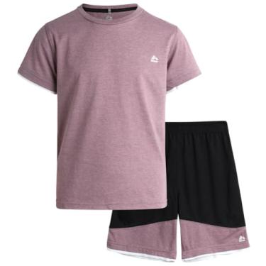 Imagem de RBX Conjunto de shorts esportivos para meninos - camiseta de manga curta e shorts de ginástica (4-12), Uva/preta, 12